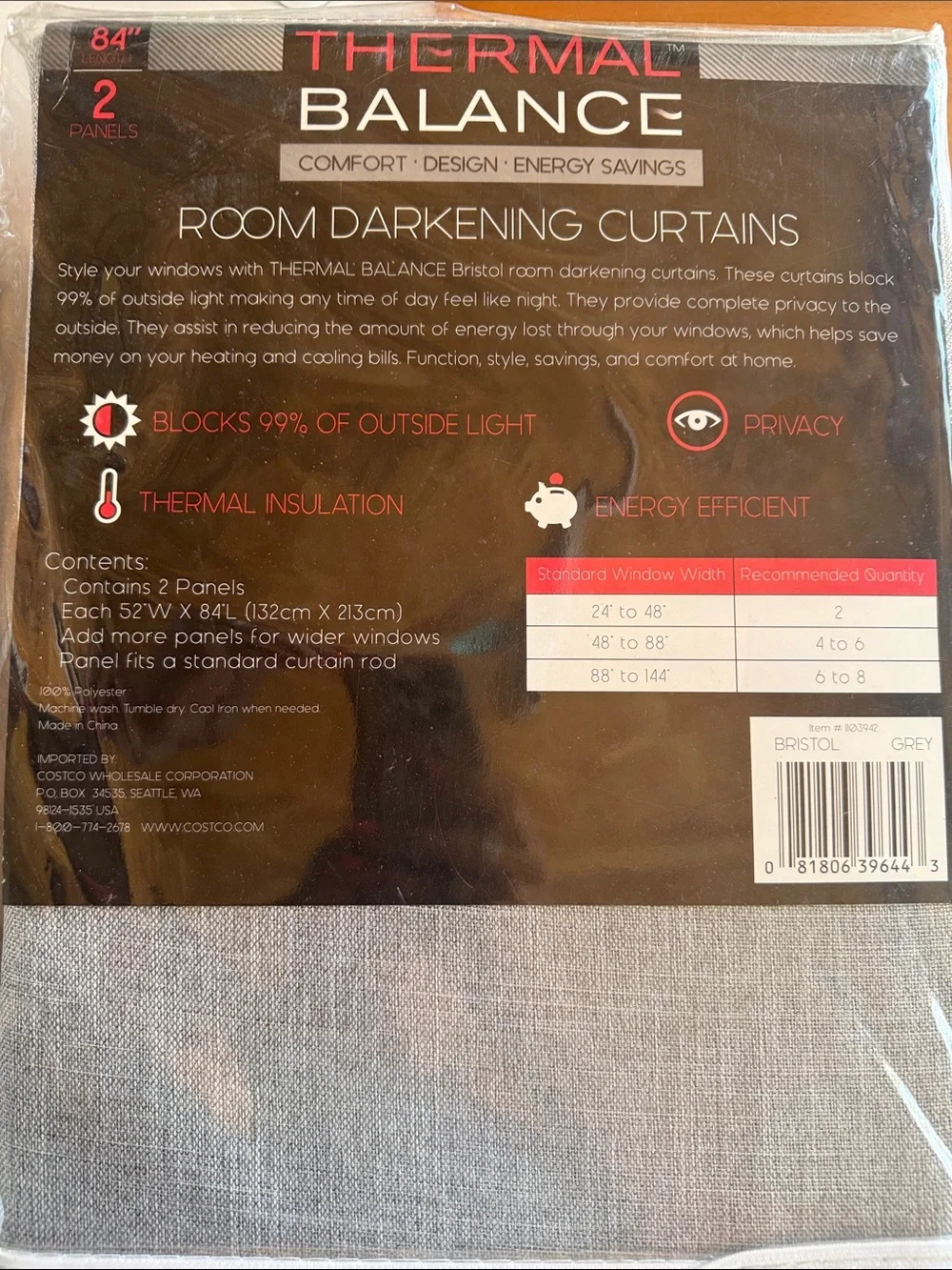 Thermal Balance Room Darkening Curtains with Grommets - Bristol Grey